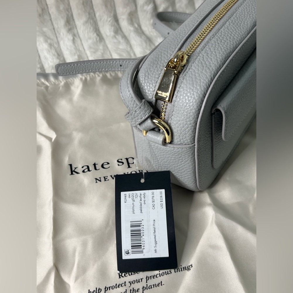 ‼️SOLD‼️Kate Spade Ava Pebbled Leather Light Gray Crossbody Bag Brand New - Picture 2 of 13
